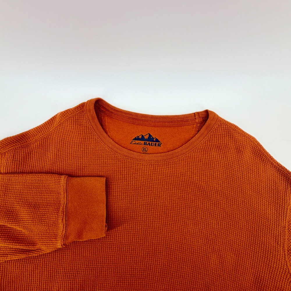 Eddie Bauer Mens Orange‎ Waffle Knit Long Sleeve Thermal Shirt Size XL